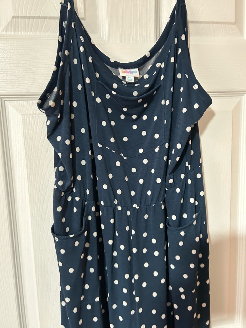 LuLaRoe 2X Leola Navy Polka Dot Sleeveless Jumpsuit